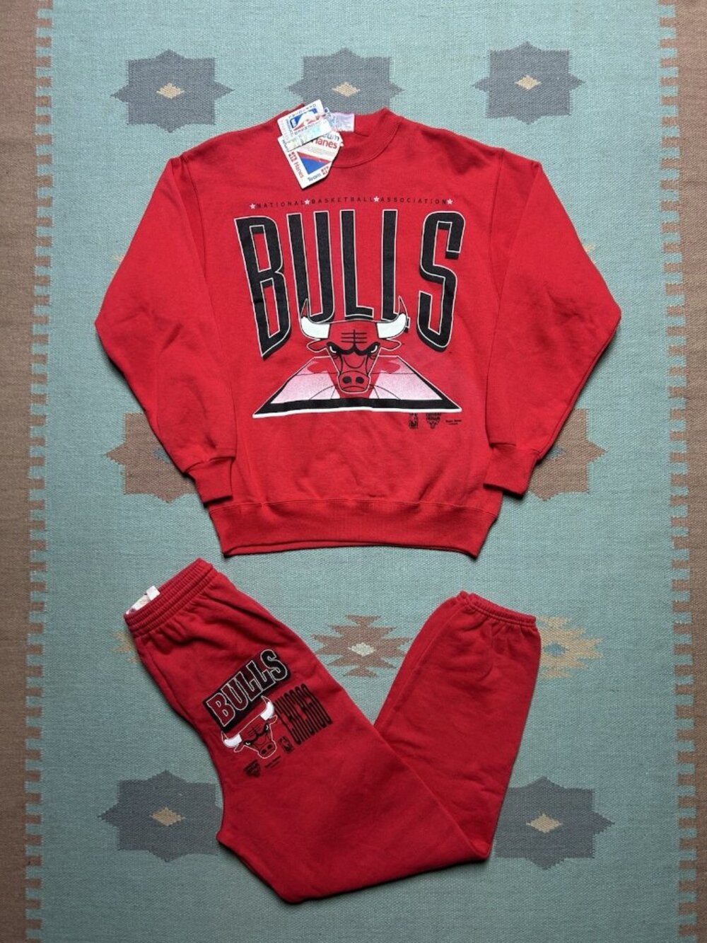 Vintage 90s Chicago bulls sweat suit crewneck sweatshirt sweatpants NWT medium